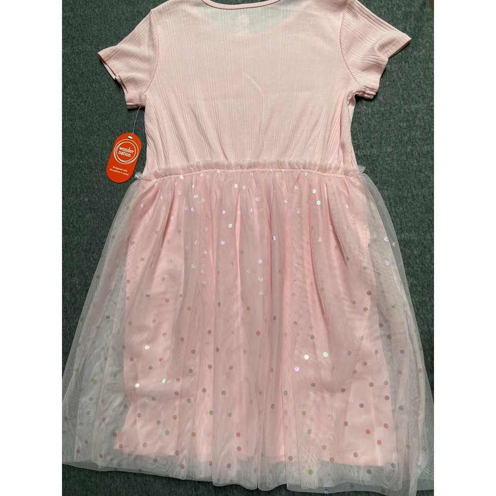 Wonder Nation Girls XL 14-16 Pink Frost Ribbed Tutu Dress Iridescent Polka Dot - Picture 10 of 10